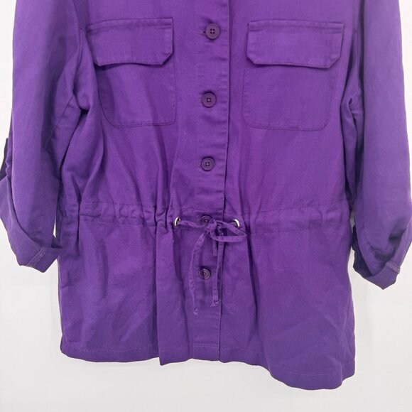 Chicos 2 Womens Purple  Jacket Drawstring Waist 3/4 Roll-Tab Sleeves Size large - Picture 5 of 10